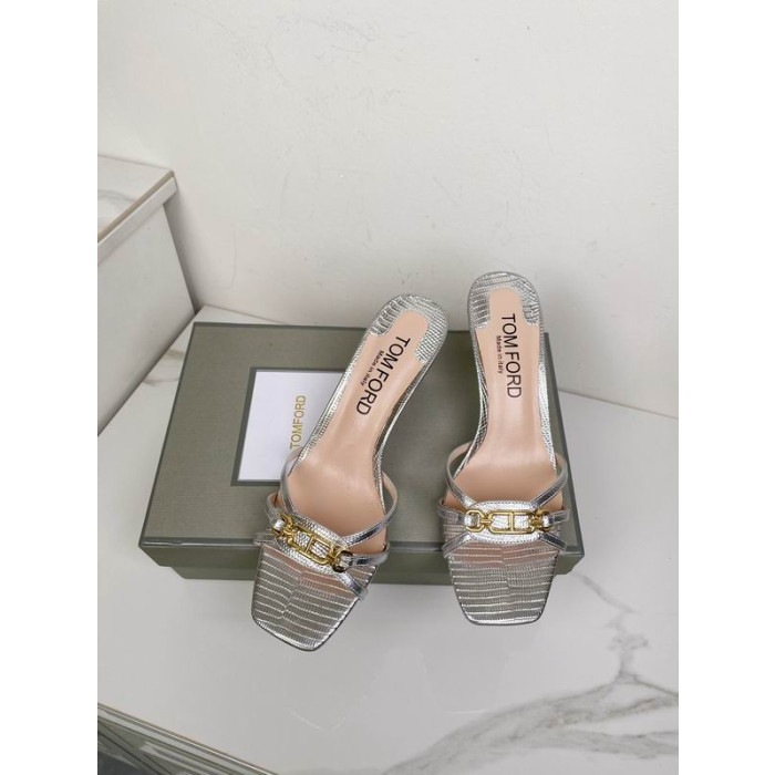 Tom Ford Laminé Imprimé Lézard Talon Haut Whitney Diapositive En Argent