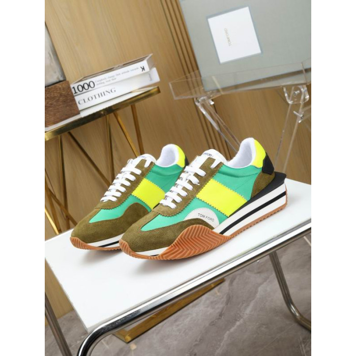 Tom Ford En Daim Tissu Technique James Baskets En Vert/Jaune 036