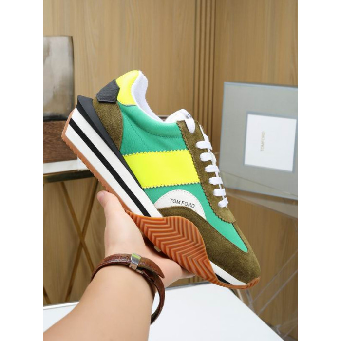 Tom Ford En Daim Tissu Technique James Baskets En Vert/Jaune 036