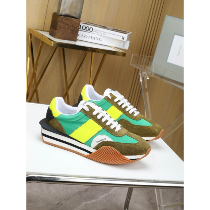 Tom Ford En Daim Tissu Technique James Baskets En Vert/Jaune 036