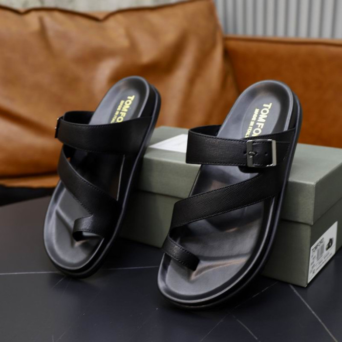 Tom Ford pour Hommes en Cuir Flip Flops En Noir