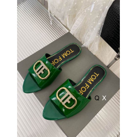 Tom Ford Brevet Cuir TF Logo Slide En Vert