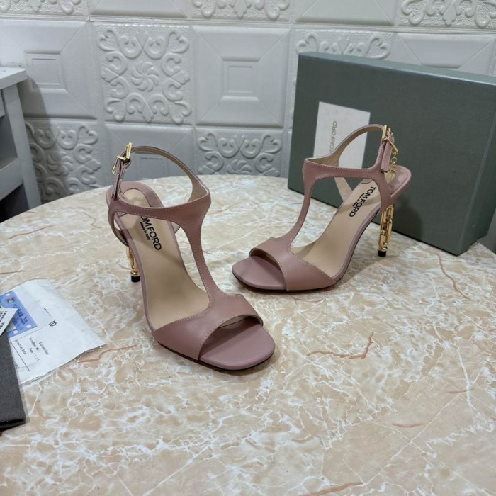 Tom Ford 10,5 cm Glänzend Leder Silber Metall Kette Angelina Sandale In Lila