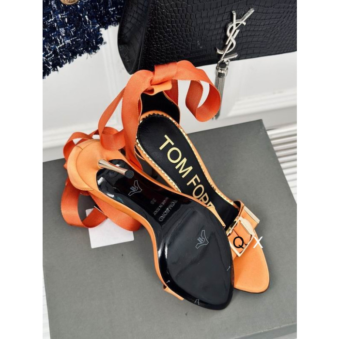Tom Ford 10cm Silk Ribbon Sandale In Orange