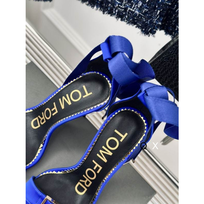 Tom Ford 10cm Silk Ribbon Sandal In Blue
