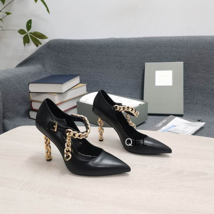 Tom Ford Leder Metall Kette Spitz High Heels In Schwarz