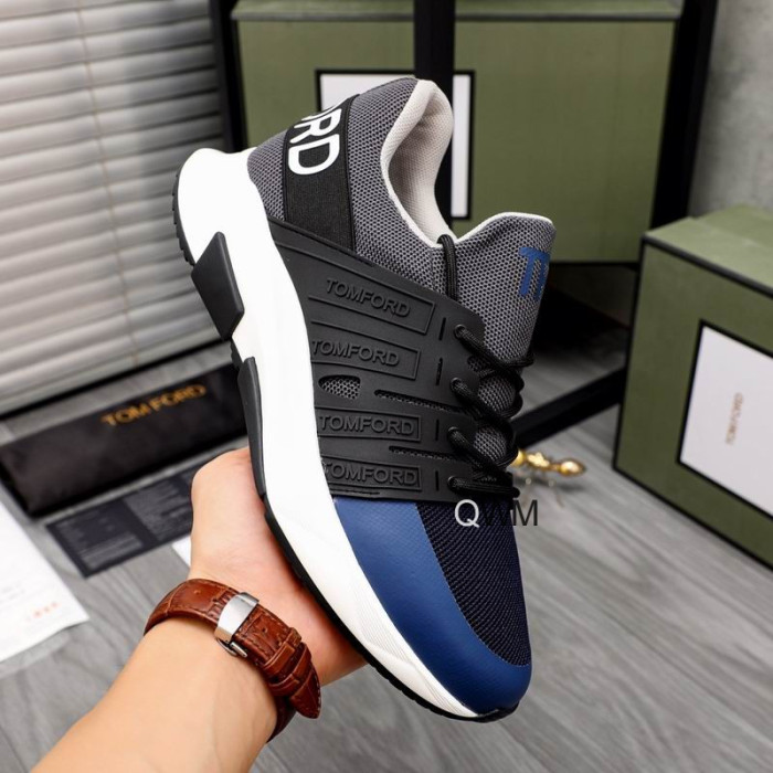 Tom Ford Nylon Mesh Lace-Up Low-Top-Sneakers In Schwarz/Blau