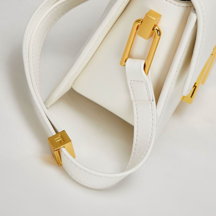 Tom Ford Leder-Und Gold-Logo-Schnalle Mini-Schultertasche In Weiß 