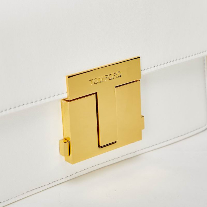 Tom Ford Leder-Und Gold-Logo-Schnalle Mini-Schultertasche In Weiß 