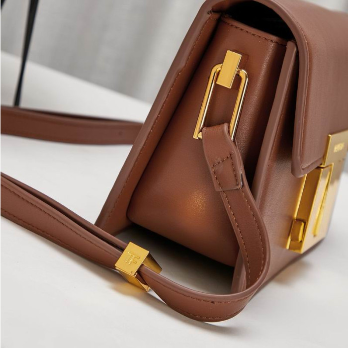 Tom Ford Leder-Und Gold-Logo-Schnalle Mini-Schultertasche In Braun 