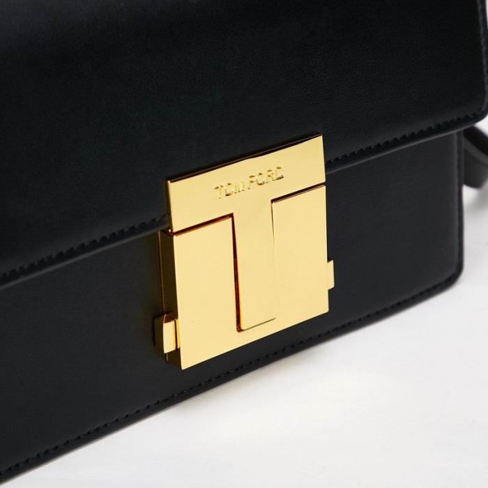 Tom Ford Leder-Und Gold-Logo-Schnalle Mini-Schultertasche In Schwarz 