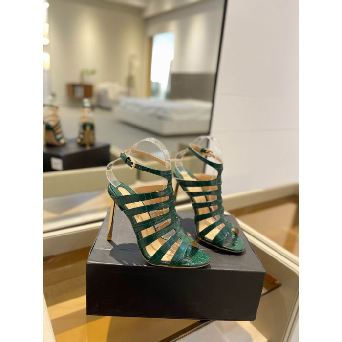 Tom Ford 10,5 cm Glänzend Gestempelt Krokodil Leder Paradis Käfig Sandale In Grün
