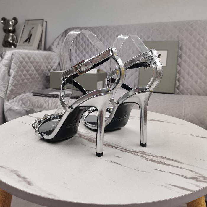 Tom Ford 10,5 cm Leder Gold Kette Sandale In Silber