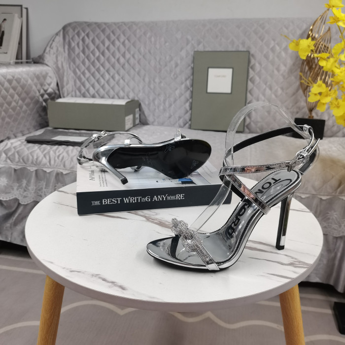 Tom Ford 10,5 cm Leder Silber Kette Sandale In Silber