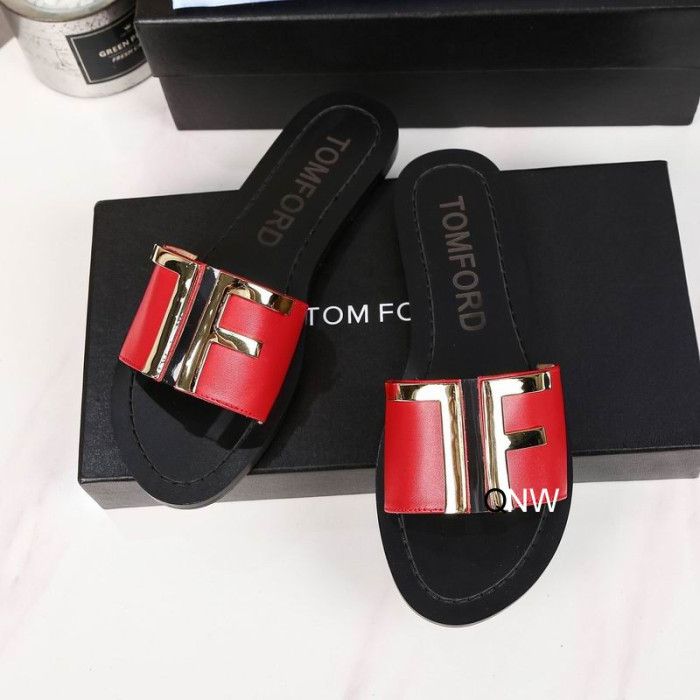 Tom Ford Leather TF Logo Flat Slide In Rot