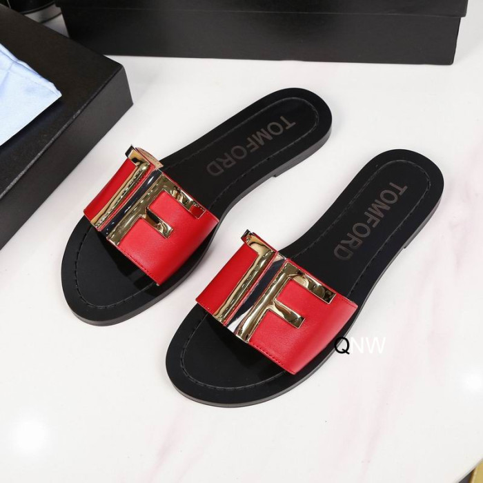 Tom Ford Leather TF Logo Flat Slide In Rot