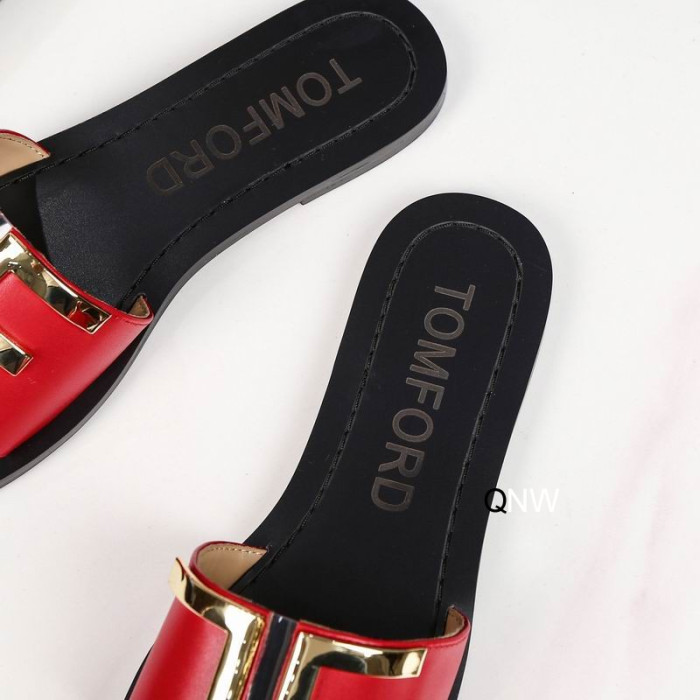 Tom Ford Leather TF Logo Flat Slide In Rot
