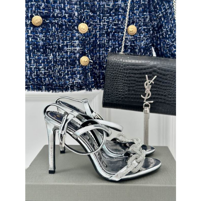 Tom Ford 10cm Leder Silber Kette Sandale In Silber