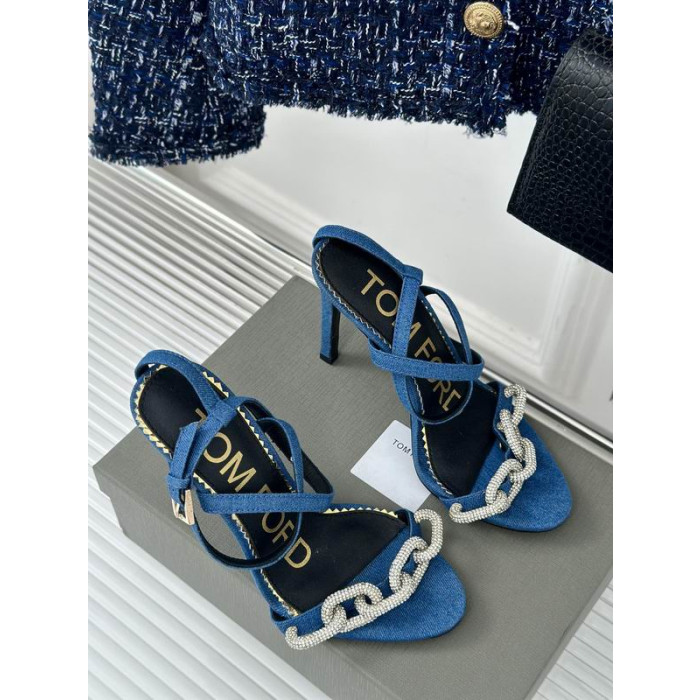Tom Ford 10cm Silber Kette Sandale In Blau