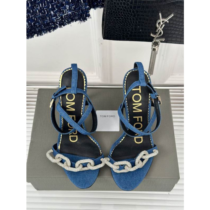 Tom Ford 10cm Silber Kette Sandale In Blau