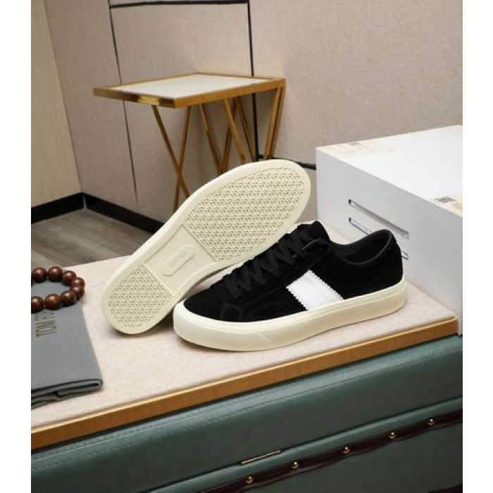 Tom Ford Suede Cambridge Sneakers In Black/White 001