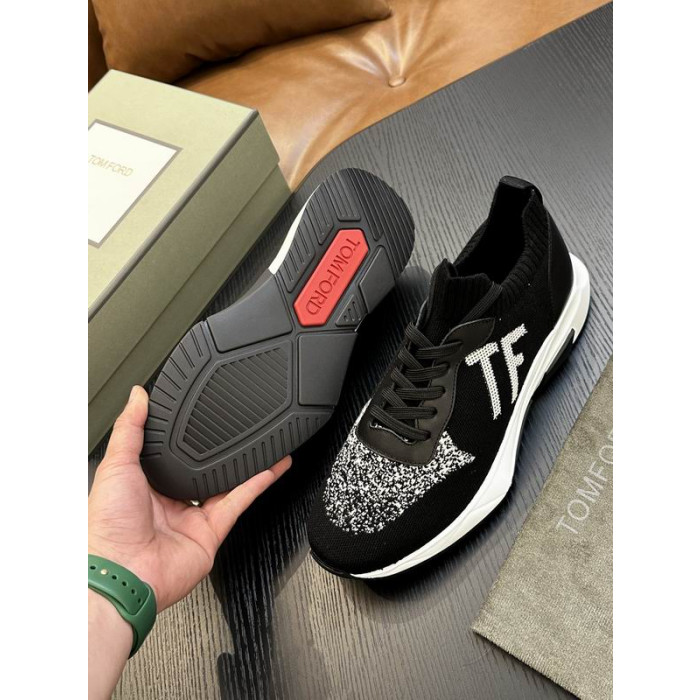 Tom Ford Mesh-Lace-Up Low Sneaker In Schwarz/Weiß