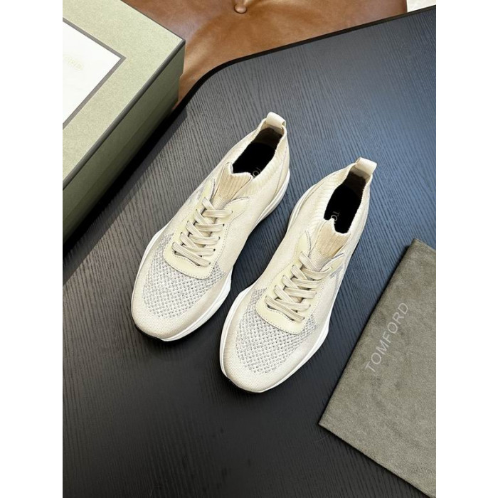 Tom Ford Mesh-Lace-Up Low Sneakers In White