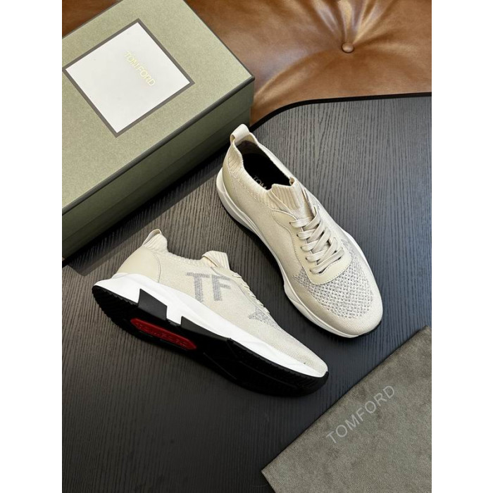 Tom Ford Mesh-Lace-Up Low Sneakers In White