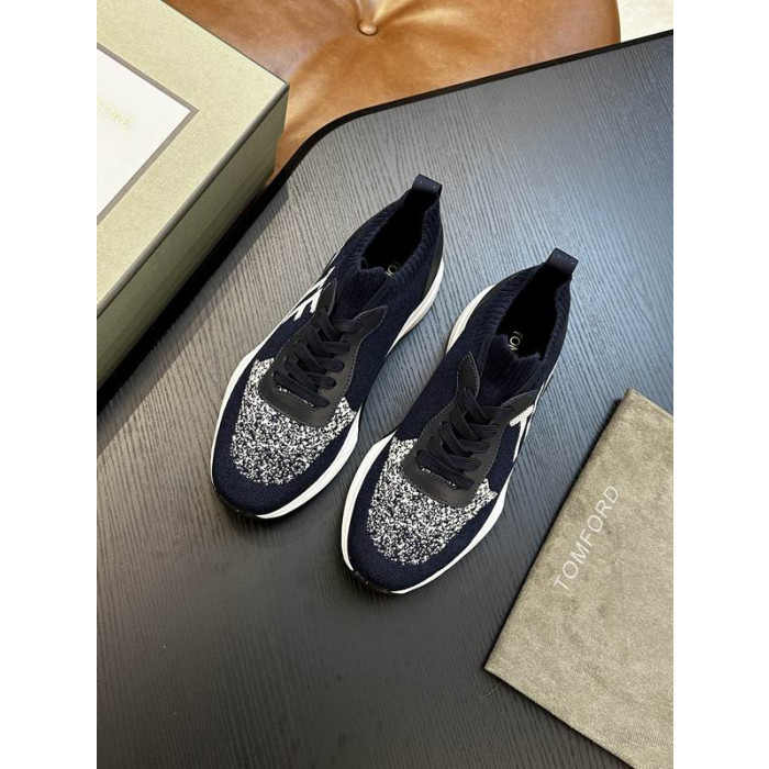 Tom Ford Mesh-Lace-Up Low-Sneakers In Dunkelblau