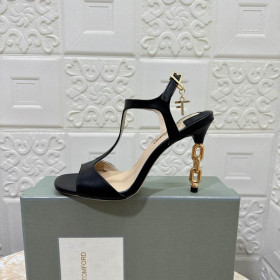 Tom Ford 10,5 cm Glänzend Leder Silber Metall Kette Angelina Sandale In Schwarz