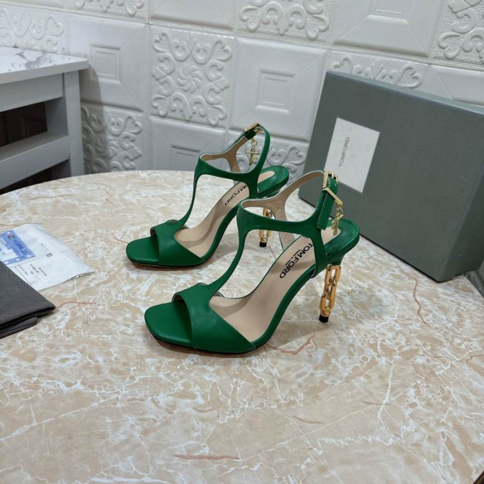 Tom Ford 10.5 cm Λαμπερό Δέρμα Ασημένια Αλυσίδα Μετάλλων Angelina Σανδάλι Πράσινο