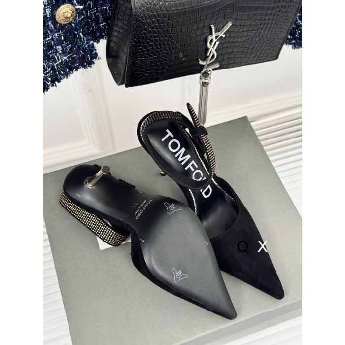 Tom Ford 10cm Βελούδο Ασύμμετρη Κρύσταλλο αντλίες Σε Black03