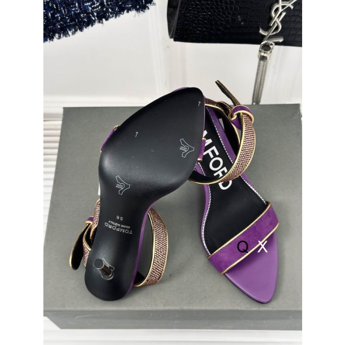Tom Ford 10cm Βελούδο Ασύμμετρη Κρύσταλλο Σανδάλι Σε Purple07