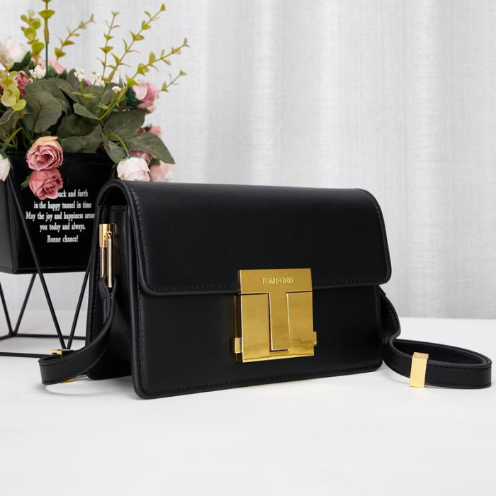 Tom Ford Δέρμα Και Χρυσό Λογότυπο Πόρπη Μίνι Τσάντα Ώμου Σε Μαύρο 