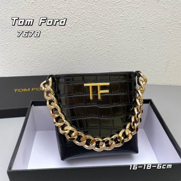 Tom Ford Παχύ Αλυσίδας Σχεδίων Κροκοδείλων Underarm Τσάντα Σε Μαύρο