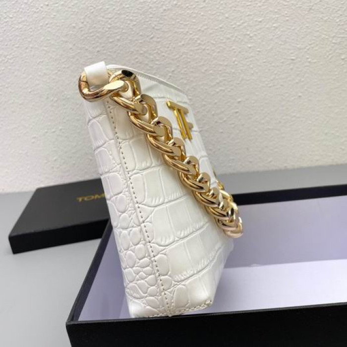 Tom Ford Παχύ Αλυσίδας Σχεδίων Κροκοδείλων Underarm Τσάντα Σε Λευκό