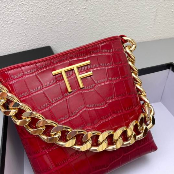 Tom Ford Παχύ Αλυσίδας Σχεδίων Κροκοδείλων Underarm Τσάντα Σε Κόκκινο