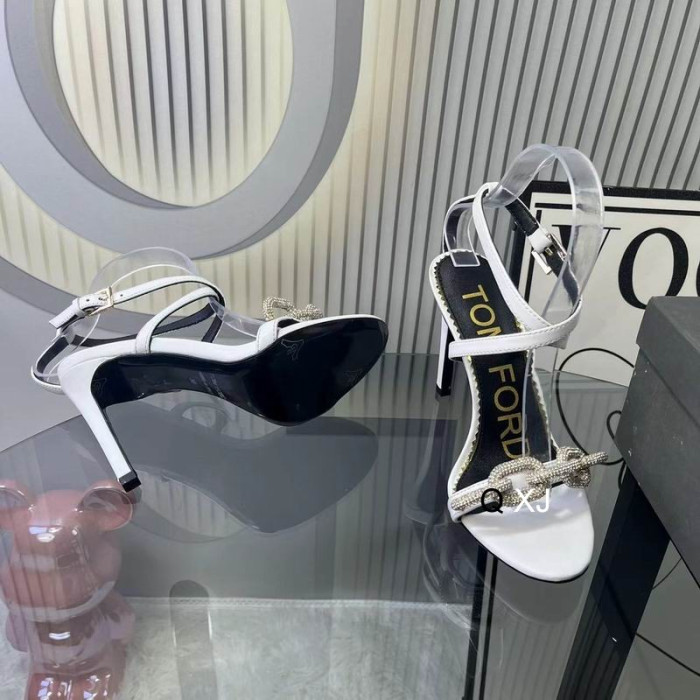Tom Ford 10.5 cm Αλυσίδα Δερμάτινα Πέδιλα Σε Λευκό