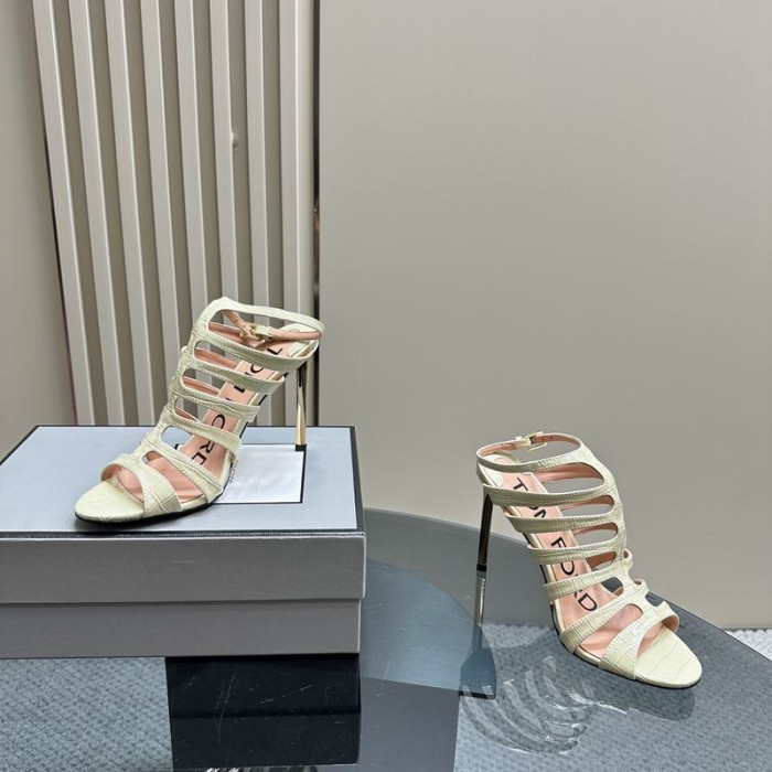 Tom Ford 10cm Τυπωμένο Κροκόδειλος Εγκλωβισμένη Δερμάτινο Σανδάλι Σε Κρεμ Κίτρινο