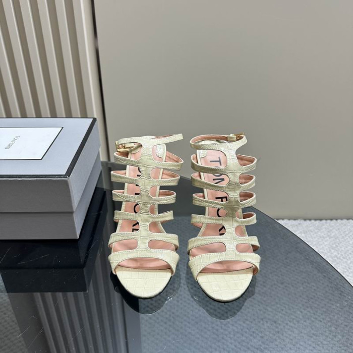Tom Ford 10cm Τυπωμένο Κροκόδειλος Εγκλωβισμένη Δερμάτινο Σανδάλι Σε Κρεμ Κίτρινο