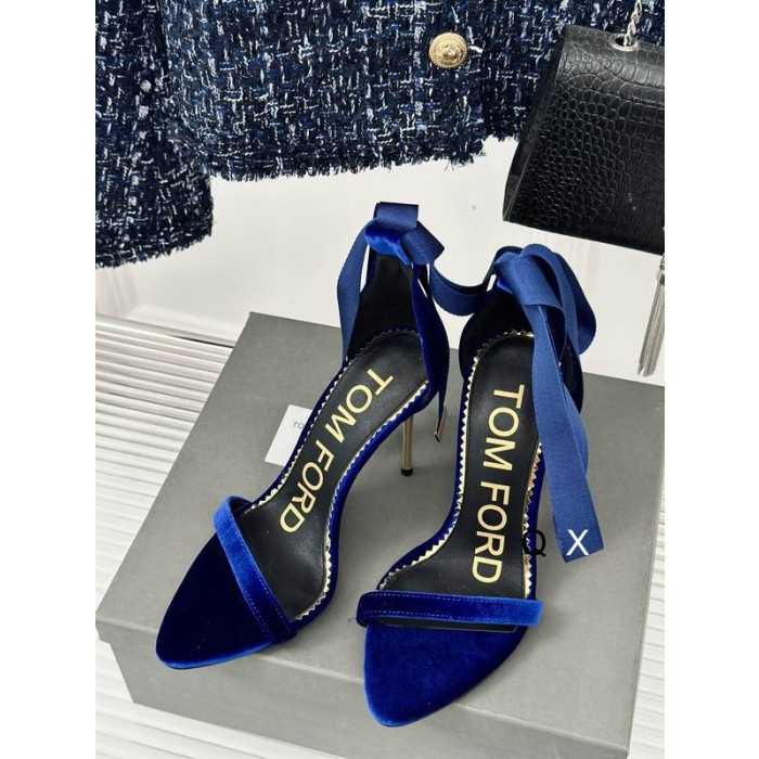 Tom Ford 10cm Μετάξι Κορδέλα Βελούδο Σανδάλι Μπλε