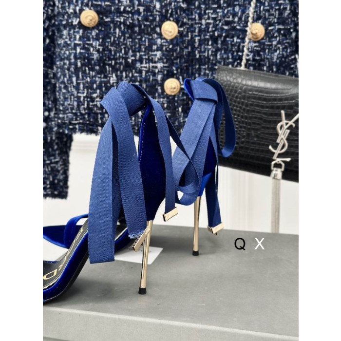 Tom Ford 10cm Μετάξι Κορδέλα Βελούδο Σανδάλι Μπλε